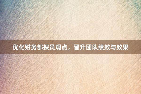 优化财务部探员观点，晋升团队绩效与效果
